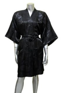 Dragon Pattern   Kimono Satin Silk Robe Bathrobe for Women (Short)   Black