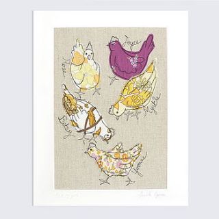 chickens mounted embroidery picture by three red apples