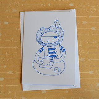 pirate lion screenprinted card by the imagination of ladysnail