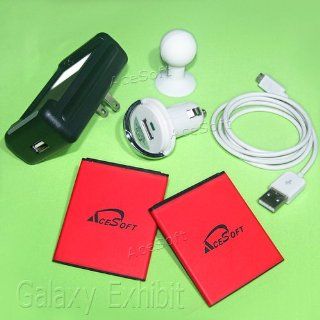2x 1800mAh Spare Battery Travel Dock Wall Charger Mini Car Charger Micro USB Data Sync Cable Stand Holder 4 Samsung Galaxy Exhibit SGH T599N MetroPCS CellPhone Accessory (Only fitGalaxy Exhibit) Cell Phones & Accessories