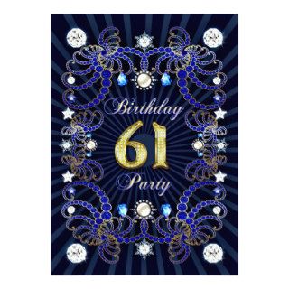 61st birthday party invite with masses of jewels