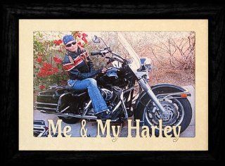 5x7 JUMBO ~ ME & MY HARLEY Landscape BLACK Solid Oak Picture Frame ~ Laser Cream Marble Mat   Single Frames
