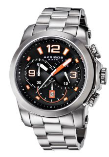 Akribos XXIV AK631OR  Watches,Mens Chronograph Silver Tone Stainless Steel Black Dial, Classic Akribos XXIV Quartz Watches