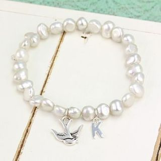 charmed pearl bracelet with silver initial by lisa angel