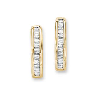 CT. T.W. Baguette Diamond Hoop Earrings in 10K Gold   Zales
