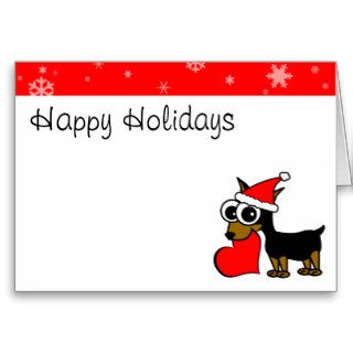 Cute Miniature Pinscher Santa Hat Happy Holiday Greeting Cards