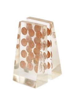 Decorative Bookends with Pennies Suspended in Lucite by Mantiques Modern