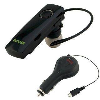 iKross Bluetooth Wireless Headset + Micro USB Retractable Car Charger for HTC One mini 2, Desire 610, One (M8), Desire / Desire 601, One Max, One Mini, One; Samsung, Motorola, LG, BlackBerry and more cellphone smartphone Cell Phones & Accessories