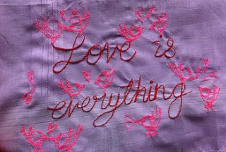 embroidered 'love is…' art handkerchief by ilovespoon