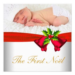 Red Gold Baby's First Christmas Photo Card Custom Announcement