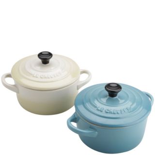 Le Creuset Set of 2 Almond & Teal Petite Casserole Dishes      Homeware