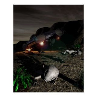 Roswell UFO Crash at Night Poster