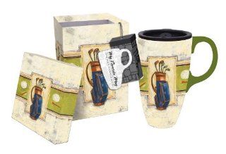 Cypress Boxed Ceramic Travel Latte Mug, Teeing Off   Cypress Home