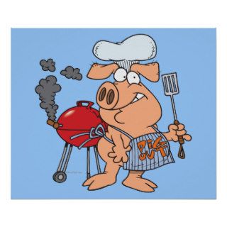 funny pig out BBQ barbecue piggy pig Poster