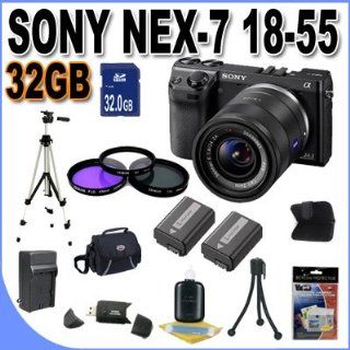 Sony Alpha NEX 7 Interchangeable Lens Digital Camera w/18 55mm Lens (Black) + 32GB SDHC Memory + 2 Extended Life Batteries + 3 Piece Filter Kit + USB Card Reader + Memory Card Wallet + Shock Proof Deluxe Case + Full Size Tripod + Accessory Saver Bundle  
