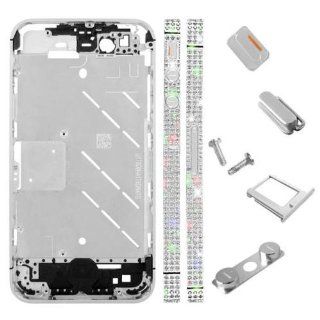 Silver Diamond Edged Metal Middle Frame Housing Faceplates Cover + Buttons + Phillips Screw + Sim Card Tray for iPhone 4S   Silver Cell Phones & Accessories