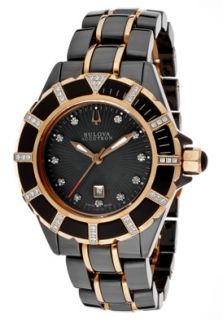 Accutron by Bulova 65R134  Watches,Womens Diamond Black Dial Two Tone Ceramic & Stainless Steel, Casual Accutron by Bulova Quartz Watches