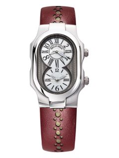 Womens Medium Red Leather & Stainless Steel Watch by Philip Stein