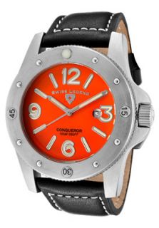 Swiss Legend 20188 06  Watches,Mens Conqueror Orange Dial Black Leather, Casual Swiss Legend Quartz Watches