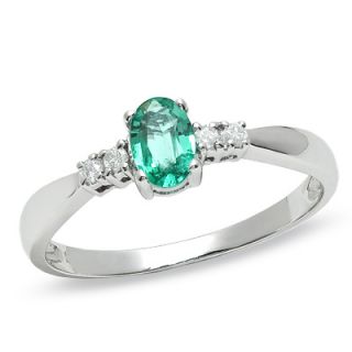 Oval Emerald Ring in 10K White Gold with Diamond Accents   Zales