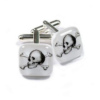 skull and crossbones glass cufflinks by georgina griffiths