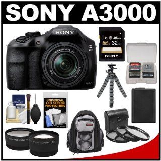 Sony Alpha A3000 Digital Camera & 18 55mm Lens with 32GB Card + Battery + Backpack + Flex Tripod + 2 Lenses Kit  Compact System Digital Cameras  Camera & Photo