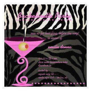 Pink Zebra/pink martini Bachelorette Party Personalized Announcement