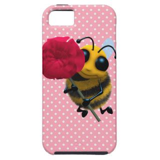 Cute 3d Bee with Pretty Red Rose (editable) iPhone 5 Cases