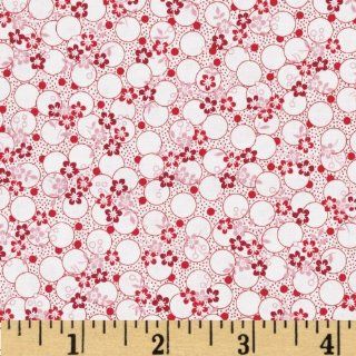 Lazy Daisy Baskets Petite Flowers Bubbles Red Fabric