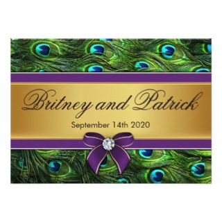 Purple & Gold Peacock Feather Wedding Invitations