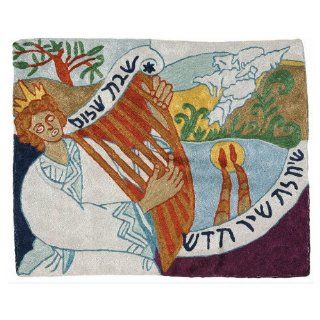 King David and Harp in Nature and Hebrew Shabbat Challah Cover   Tablecloths