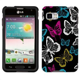Sprint LG Optimus F3 Vivaciuos Butterflies on Black Phone Case Cover Cell Phones & Accessories