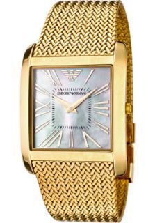 Emporio Armani AR2016  Watches,Mens White Mother Of Pearl Dial Mesh Gold Tone Ion Plated Stainless Steel, Casual Emporio Armani Quartz Watches