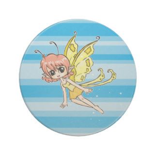 Cute cartoon fairy with yellow wings beverage coaster