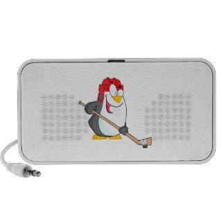 funny penguin playing ice hockey cartoon speaker