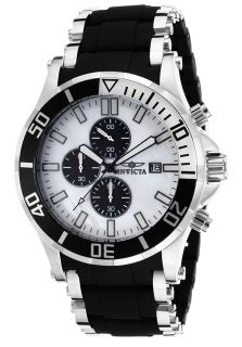 Invicta 17078  Watches,Mens Sea Spider Chrono Black Polyurethane & Silver Tone Steel Bracelet White MOP Dial, Classic Invicta Quartz Watches