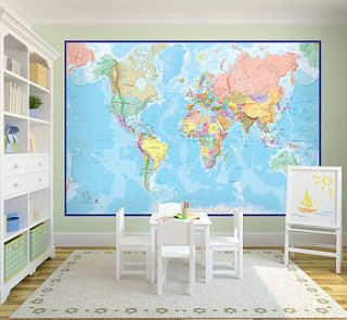 giant world map mural blue ocean by maps international