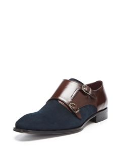 Suede and Leather Double Monkstrap Shoes by Mezlan