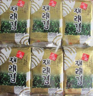 Jaerae Korean Seasoned Seaweed Snack (Laver), Roasted with Corn Oil & Sesame Oil, 0.15 ounce Bags (Pack of 24)  Nori Seaweed Sheets  Grocery & Gourmet Food