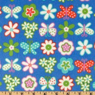 44'' Wide Greenhouse Flannel Butterfly Garden Royal Fabric By The Yard