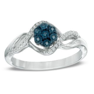 10 CT. T.W. Enhanced Blue and White Diamond Cluster Twist Ring in