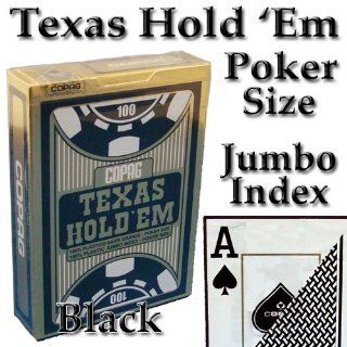 Copag 100% Plastic Playing Cards   Texas Hold 'Em Poker Size Jumbo Index Black Single Deck Sports & Outdoors