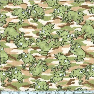 44'' Wide Flannel Camo Frogs Brown Fabric By The Yard