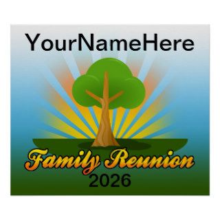 Custom Family Reunion, Green Tree with Sun Rays Print