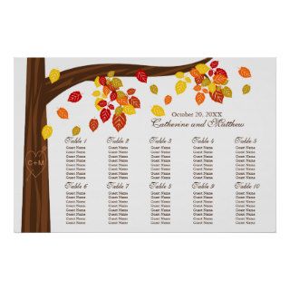 Autumn Falling Leaves Wedding Seating Chart Print