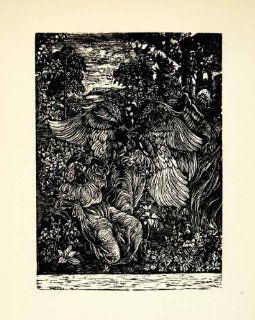 1924 Print Ettore di Giorgio Annunciation Religious Biblical Angel Christianity   Relief Line block Print  