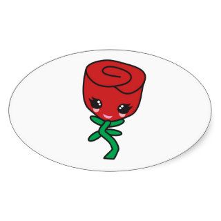 cute kawaii single red rose cartoon character sticker