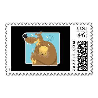 goofy bear eating honey stamps