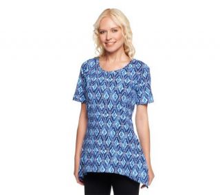 Denim & Co. Scoop Neck Printed Knit Top with Trapeze Hem —