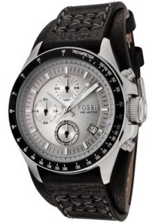 Fossil CH2598  Watches,Mens Chronograph Silver Dial Black Leather Cuff, Chronograph Fossil Quartz Watches